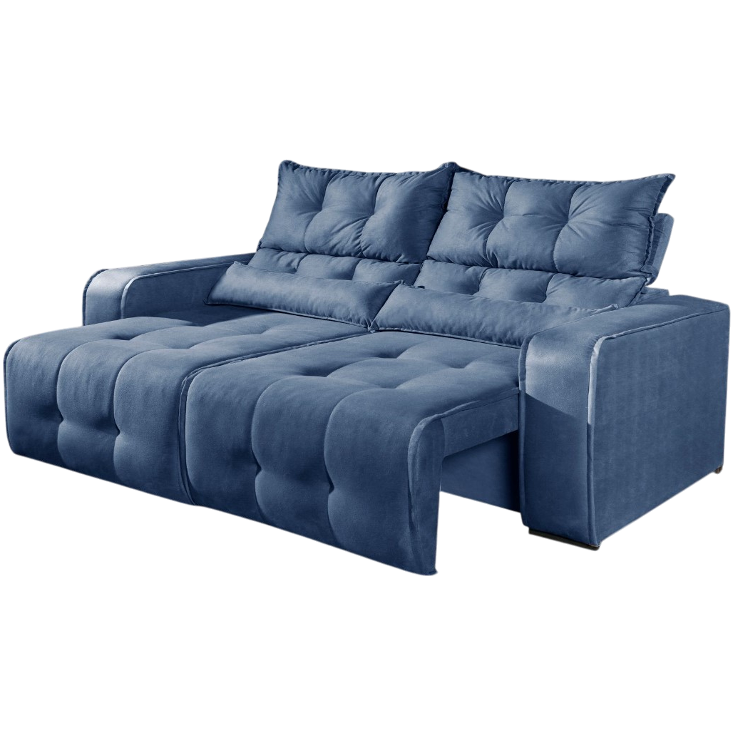 Sofá Retrátil e Reclinável Premier/Minas 2,00 m Veludo Azul 510 – DECORAR ESTOFADOS - Imagem 2