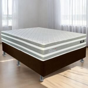 Colchão Casal Talismã D28 + Base Box Simples Corino Marrom – DESIGN COLCHÕES + ALTO NÍVEL CAMAS E COLCHÕES