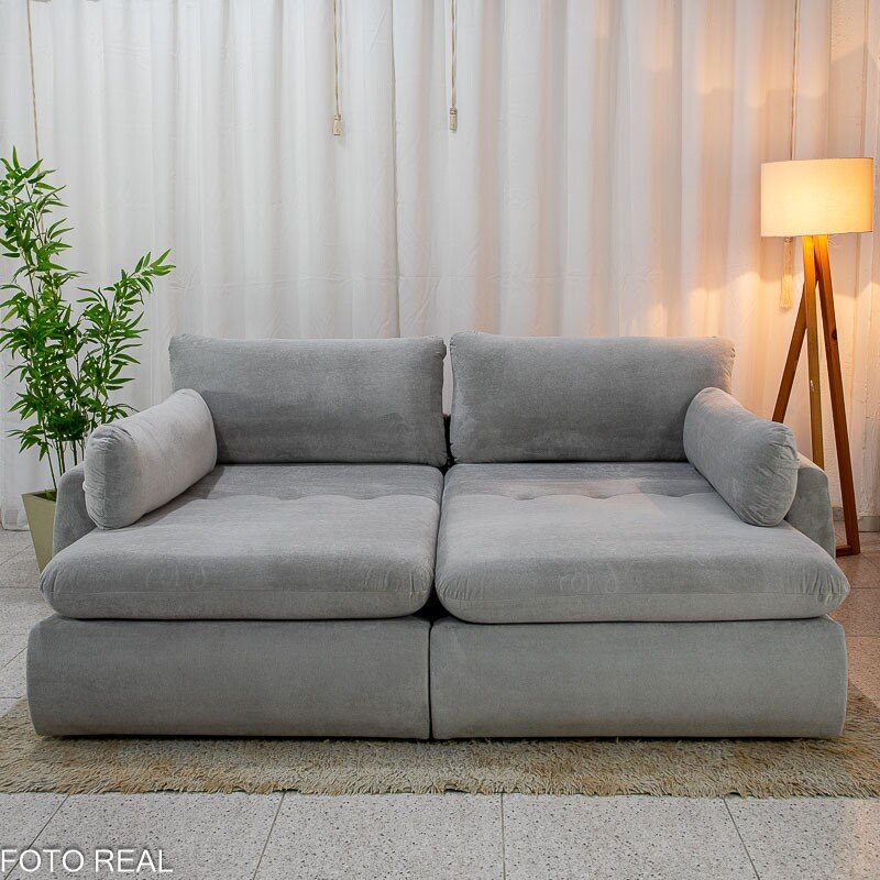 Sofá Retrátil Amaranto Premium 2.30m Veludo Plush Prata - Sem Caixa - Imagem 9