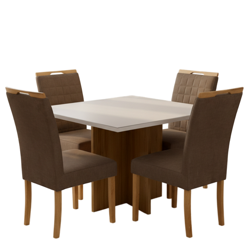 Mesa Salinas/Helô/Los Angeles 90 Cinamomo/Off White com Cadeiras Pandora 01 Veludo Marrom 134 – CEL MÓVEIS + CARVALHO - Imagem 3