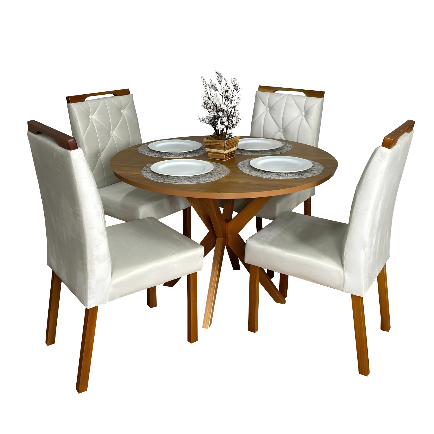 Mesa Redonda Simpatia 108 Cinamono com 4 Cadeiras Yasmim Veludo Bege – JCM MOVELARIA + KM DECOR - Imagem 2