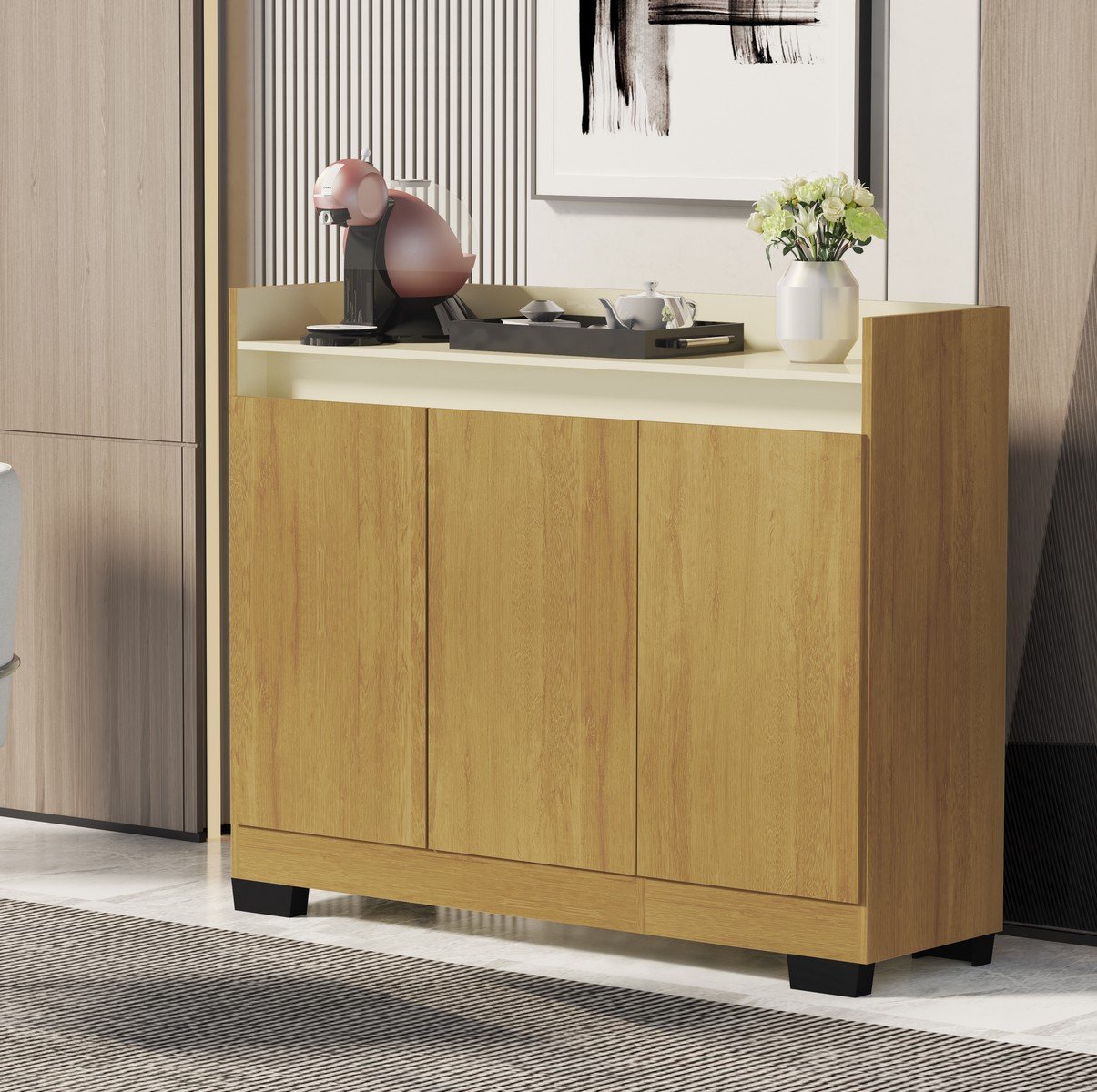 Buffet 3 Portas Real Mel/Pérola - MÓVEIS PRIMUS