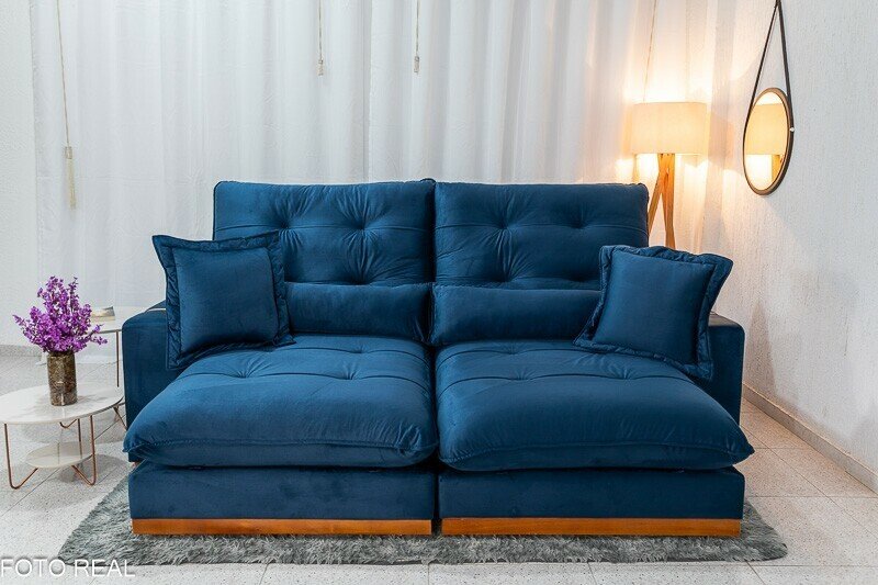 Sofá Retrátil Reclinável Toronto 2.50m Veludo Azul 4061 - Molas Ensacadas - Imagem 5