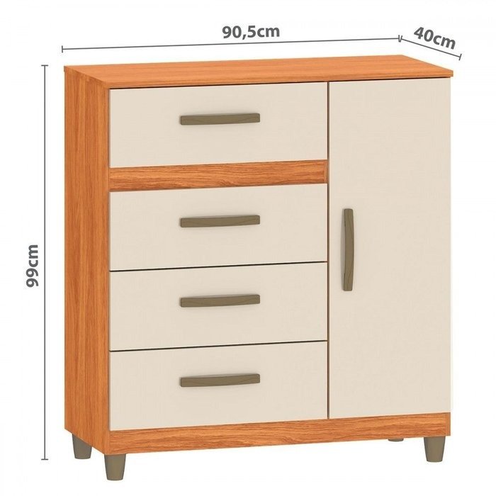 Cômoda 4 Gavetas com Sapateira Leme CO240 Cinamomo/Off White - FELLICCI - Imagem 3
