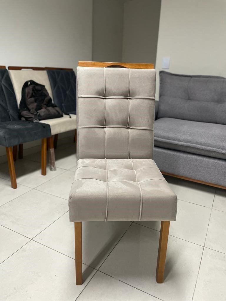 Mesa Redonda Celebrare 100 Amêndoa Clean/Off White com 4 Cadeiras Sophia Veludo Bege – LOPAS + WM DECOR - Imagem 2