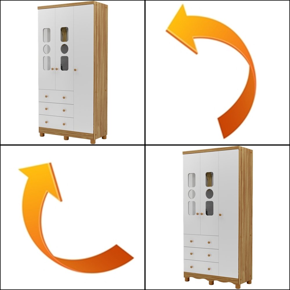 Guarda-Roupa 3 Portas Tedy + Berço Americano Uli + Cômoda Tedy Branco Brilho/Amêndoa - PEROBA MÓVEIS - Imagem 2