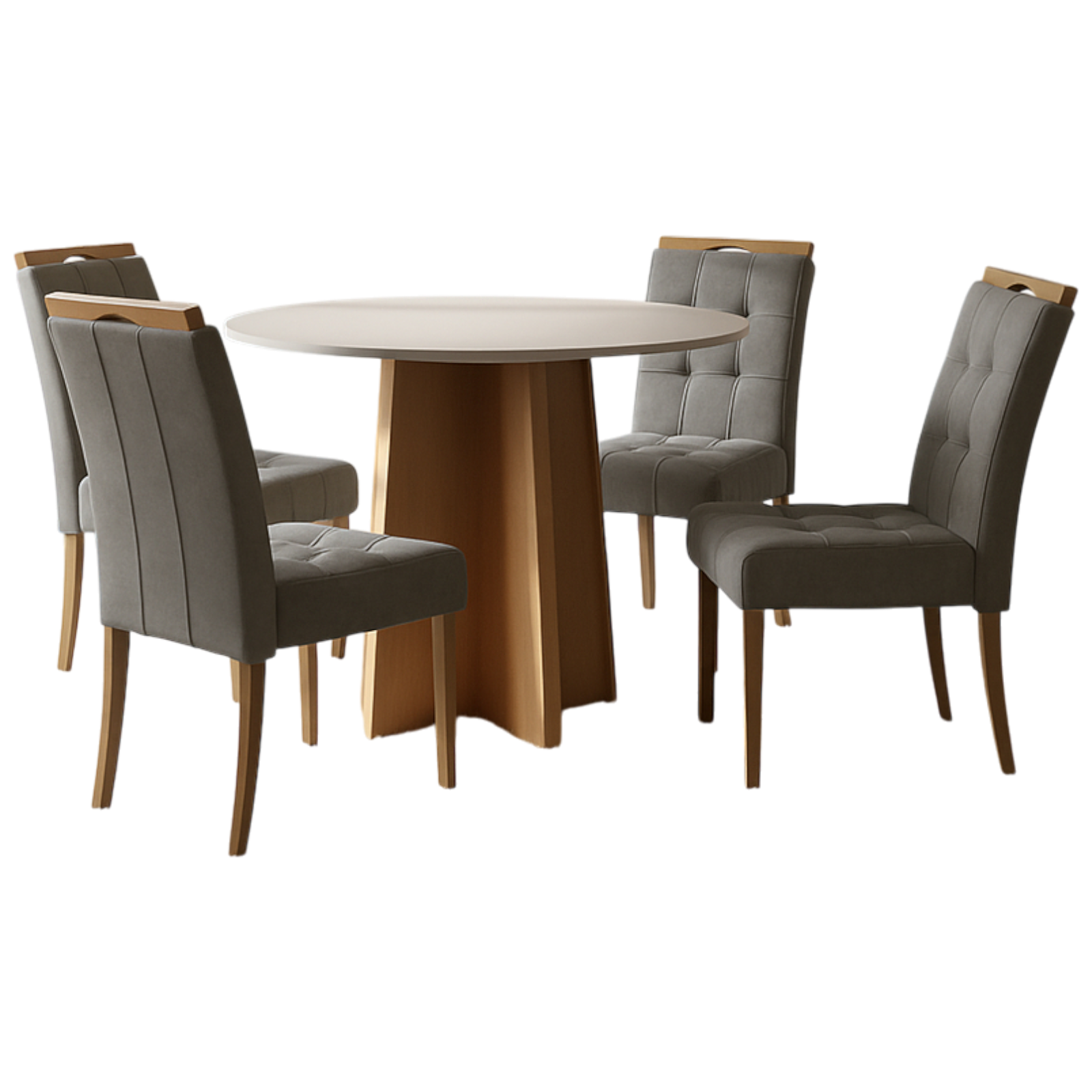 Mesa Redonda Celebrare 100 Amêndoa Clean/Off White com 4 Cadeiras Sophia Veludo Cinza Grafite – LOPAS + WM DECOR - Imagem 3