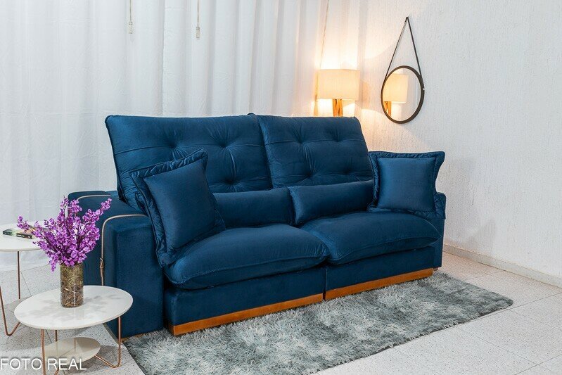 Sofá Retrátil Reclinável Toronto 2.50m Veludo Azul 4061 - Molas Ensacadas - Imagem 3