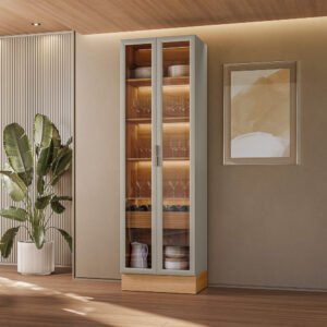 Cristaleira Allure 0.7 com Rodapé Simples Jequitibá/Gris Fosco - LINEA BRASIL