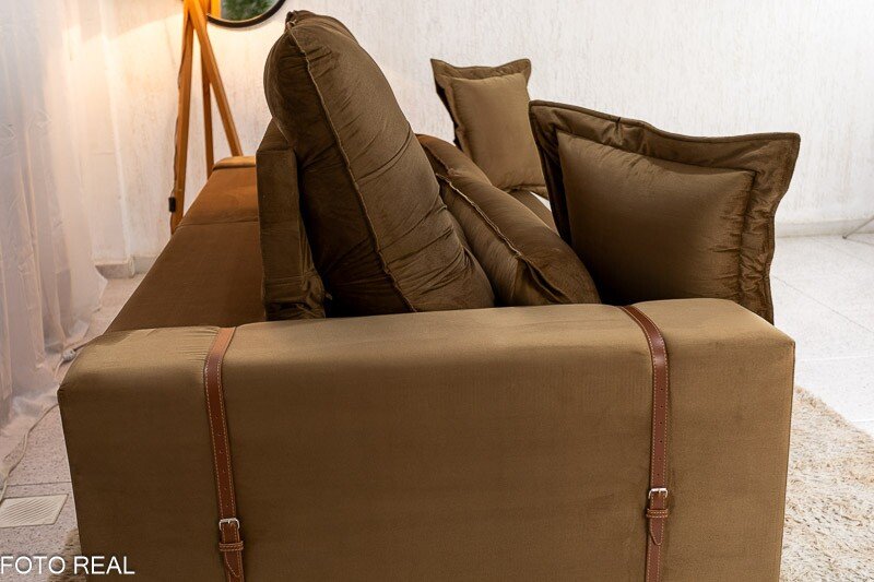 Sofá Retrátil Reclinável Toronto 2.50m Veludo Bege 4056 - Molas Ensacadas - Imagem 9