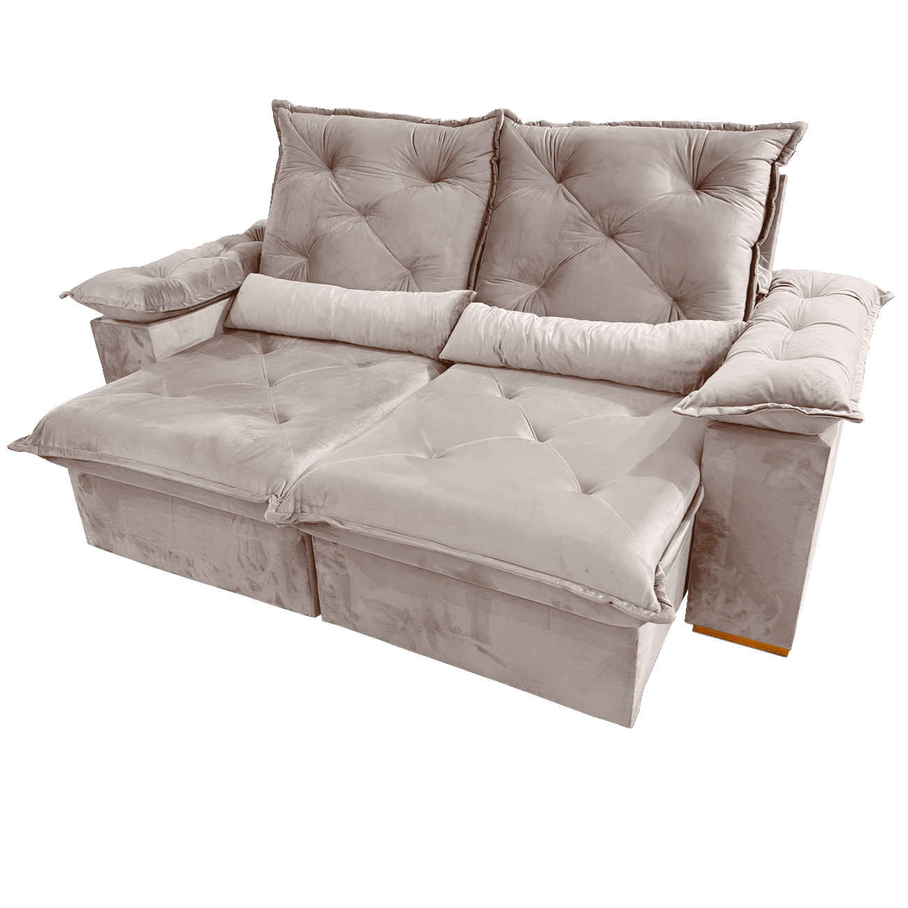 Sofá Retrátil e Reclinável Porto Madero/Brasão 2,00 m Veludo Bege - IMPERIAL DECOR - Imagem 2