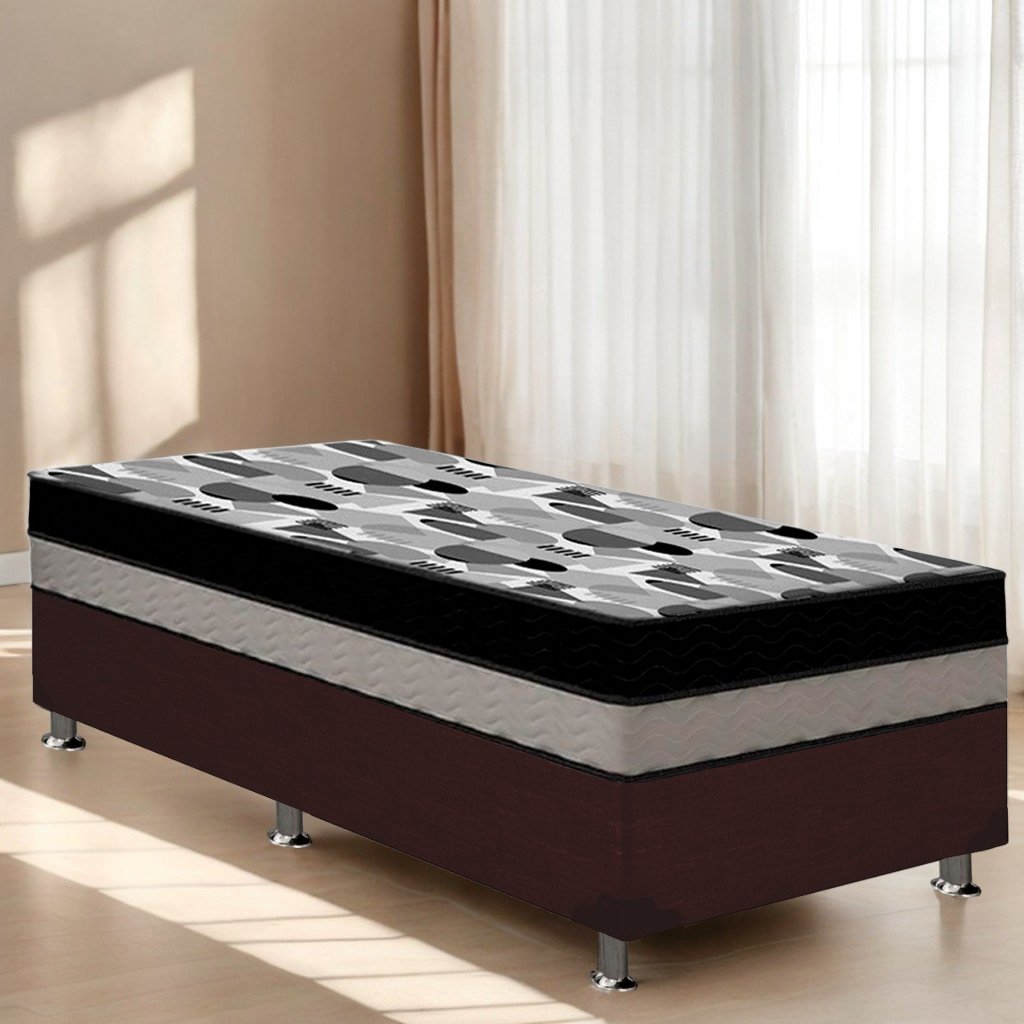 Colchão Solteiro ISO Dupla Face + Base Box Simples Corino Marrom – ORTOBOM + ALTO NÍVEL CAMAS E COLCHÕES