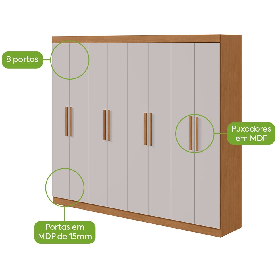 Guarda-Roupa 8 Portas Andara Soft 2,36 m Amêndoa Clean/Off White - LOPAS - Imagem 3