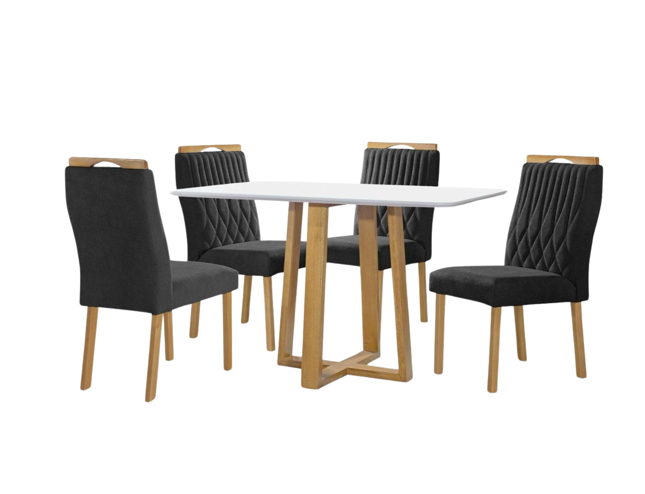 Mesa Pedro 120 Mel/Off White com 4 Cadeiras Gênova Veludo Preto – ART ASSENTOS - Imagem 4