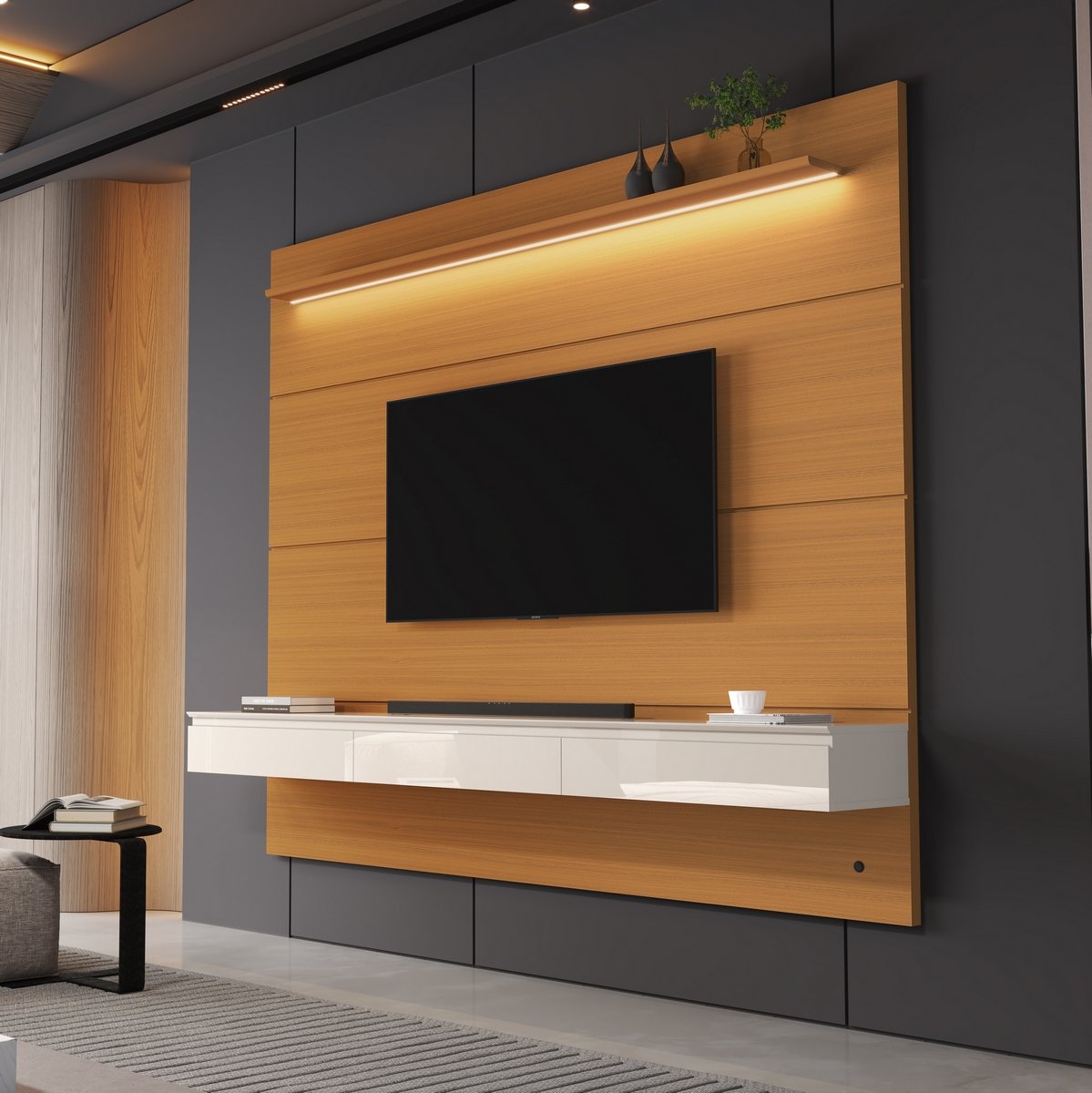 Home Suspenso até 75" Norton 1.8 (Bliss + Aspen) Cedro/Off White - EDN MÓVEIS