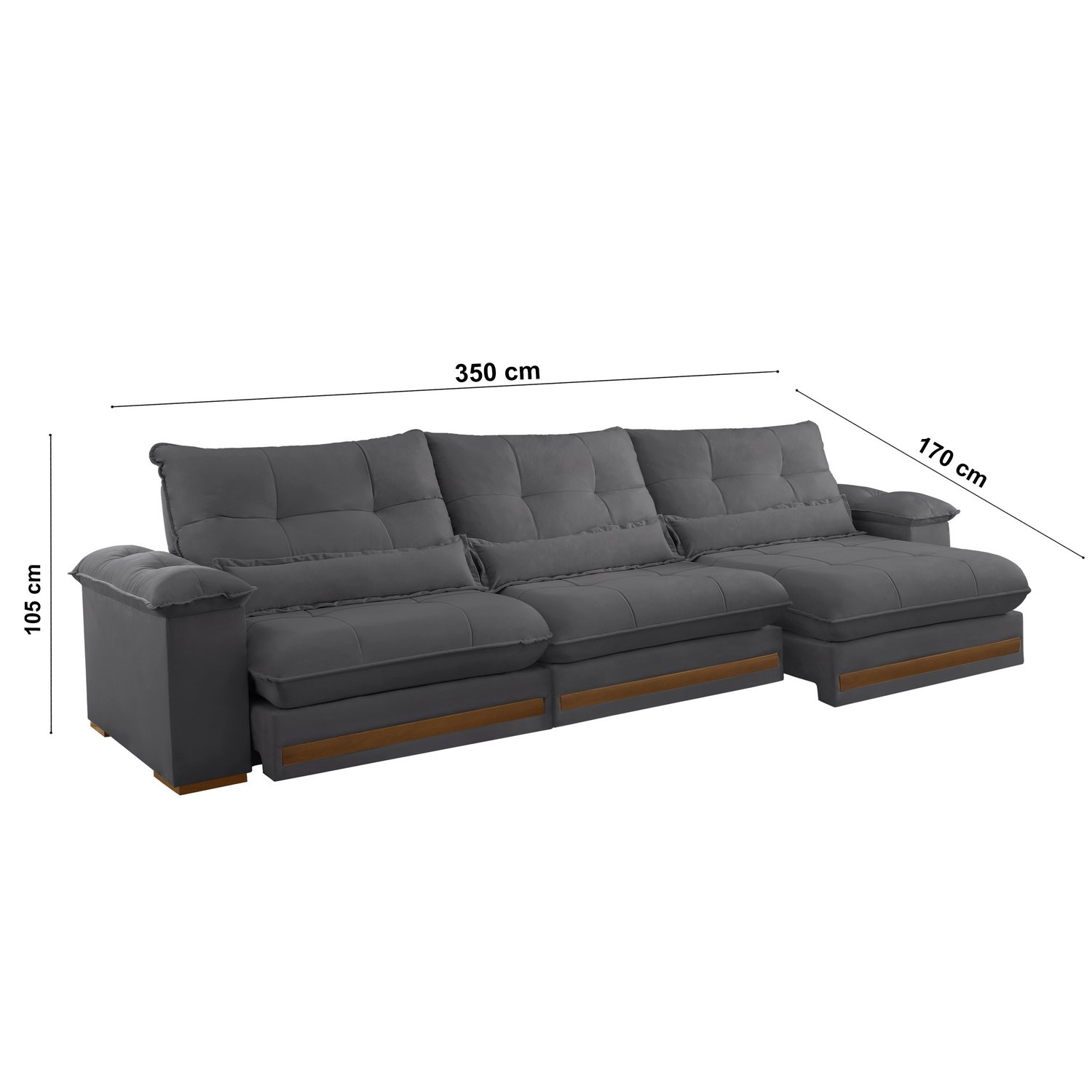 Sofá Retrátil e Reclinável Qatar 3,50 m Veludo Cinza B010 – TREVO ESTOFADOS - Imagem 3