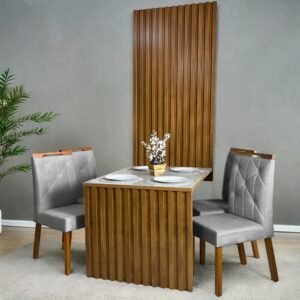 Mesa Cancun 120 Cinamomo/Off White com 4 Cadeiras Yasmim Veludo Cinza – CEL MÓVEIS + KM DECOR