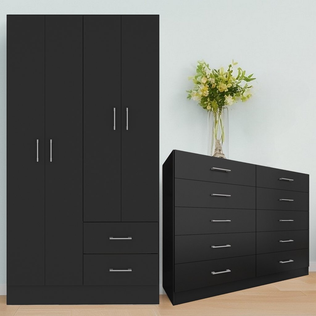 Guarda-Roupa 4 Portas Panamá 4002 + Cômoda 10 Gavetas Caribe Preto – FELLICCI - Imagem 2