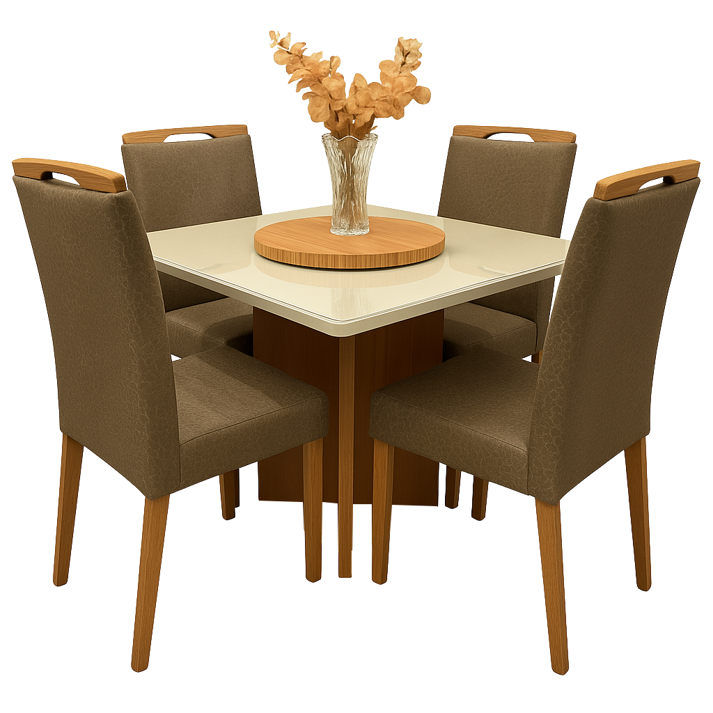 Mesa Salinas/Helô/Los Angeles 90 Cinamomo/Off White com 4 Cadeiras Priscila Veludo Marrom 1011 – CEL MÓVEIS + CARVALHO DECOR - Imagem 4