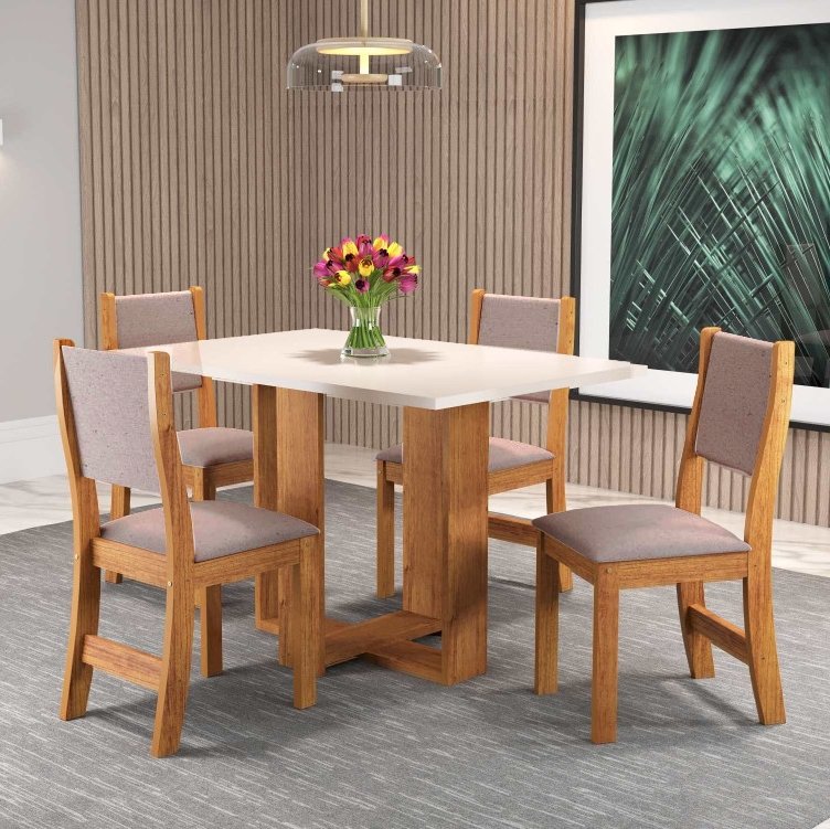 Mesa 4 Cadeiras Magic/Milani Mel/Blonde com 4 Cadeiras Sol Linho Bronze - VIERO MÓVEIS - Imagem 2