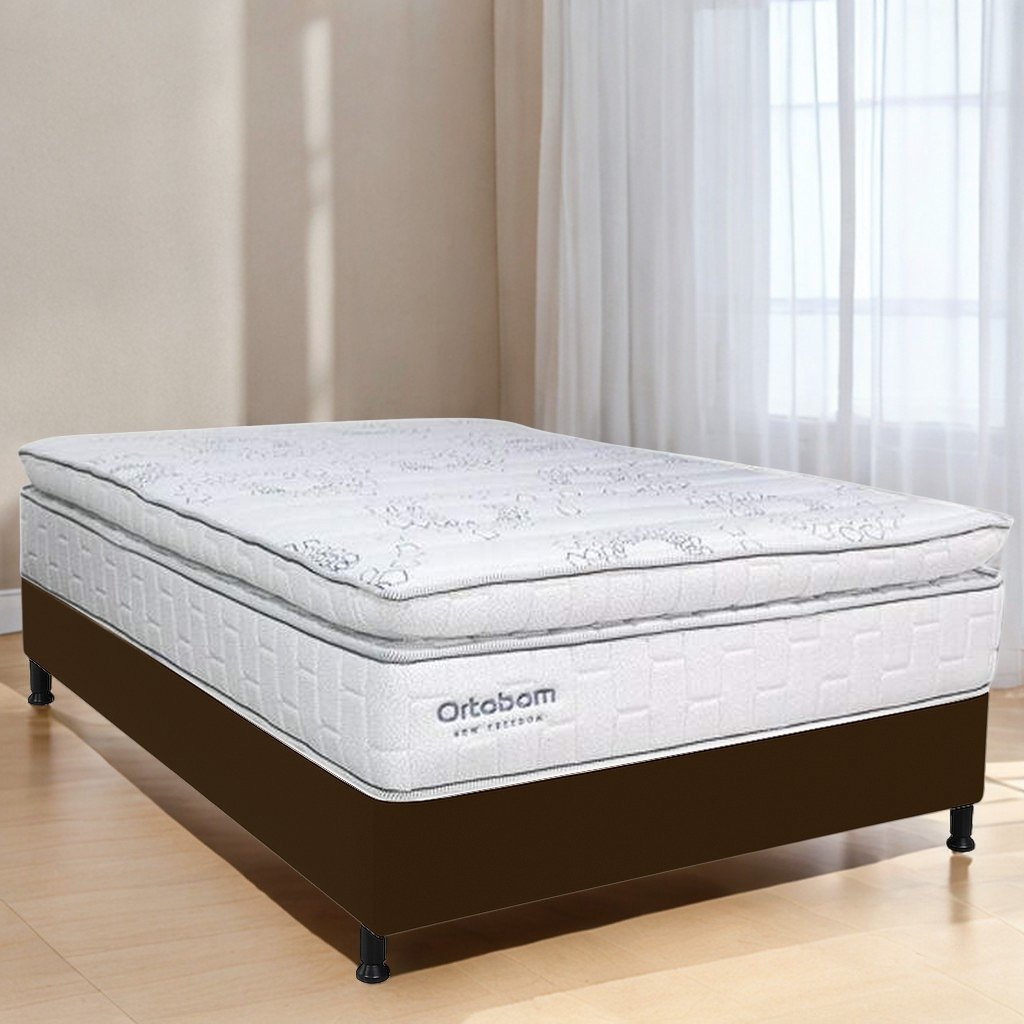 Colchão Casal New Freedom + Base Box Simples Corino Marrom – ORTOBOM + BIOSTAR