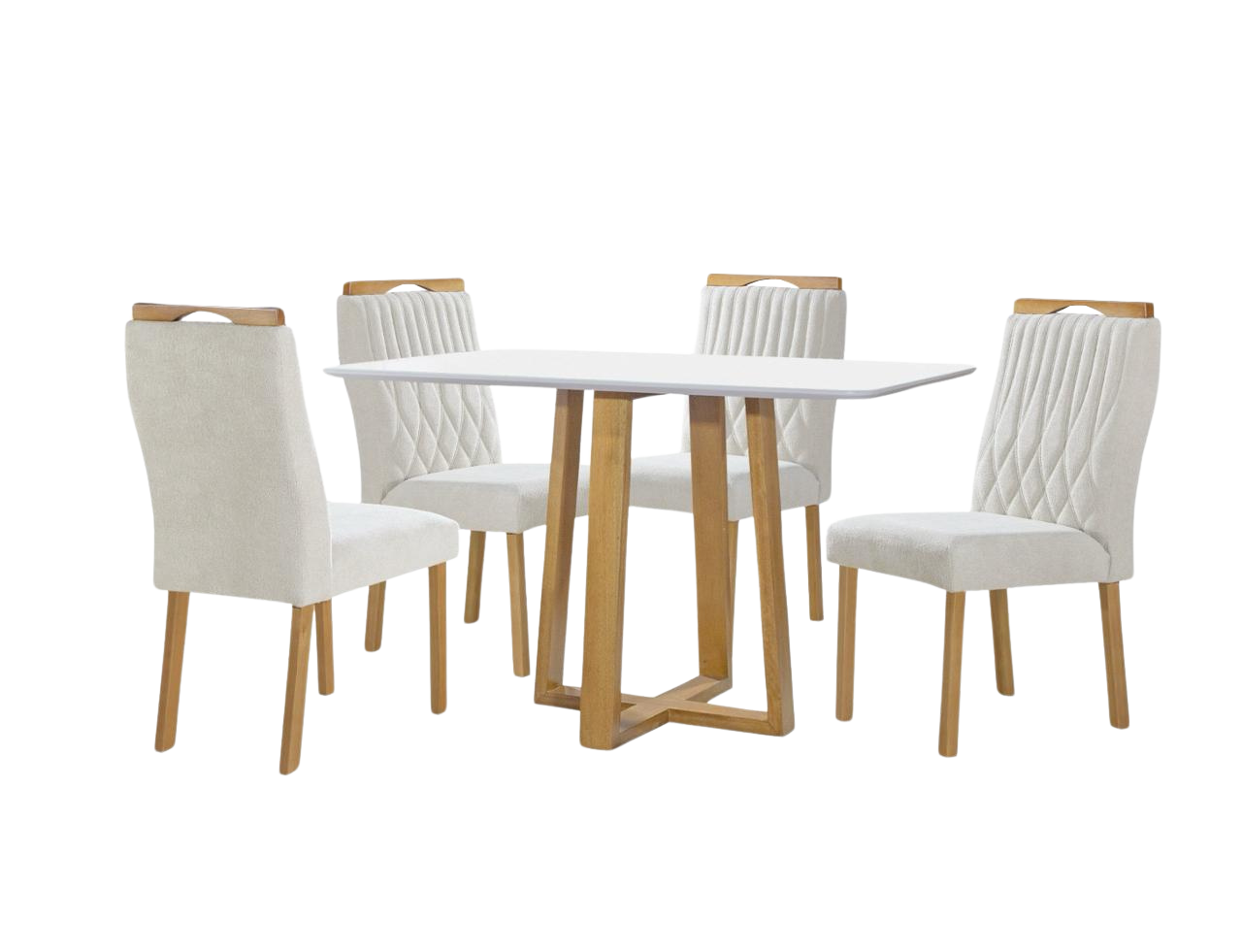 Mesa Pedro 120 Mel/Off White com 4 Cadeiras Gênova Veludo Marfim – ART ASSENTOS - Imagem 4