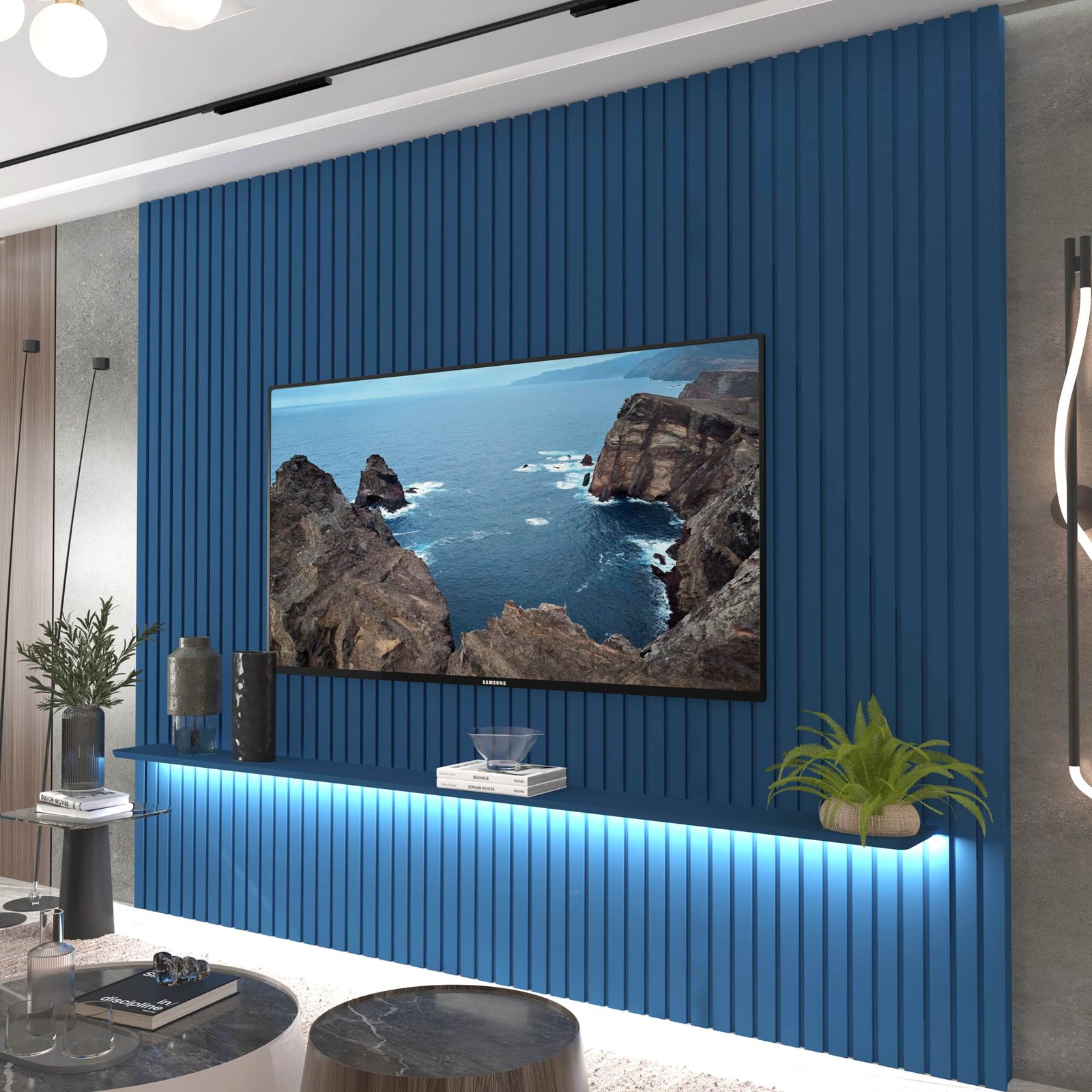 Painel até 85″ Nobre Ripado 230 Azul – GELIUS