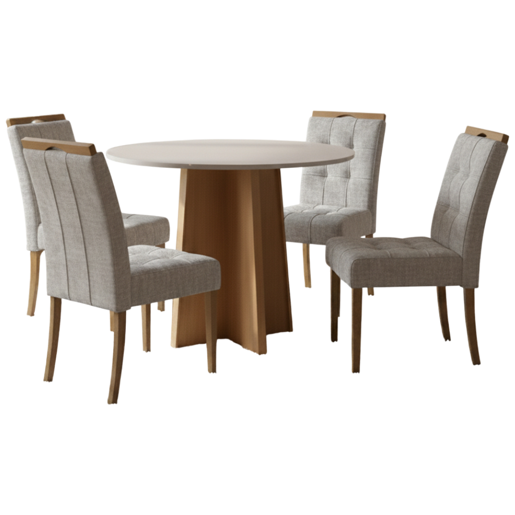 Mesa Redonda Celebrare 100 Amêndoa Clean/Off White com 4 Cadeiras Sophia Linho Cinza Prata 206 – LOPAS + WM DECOR - Imagem 3