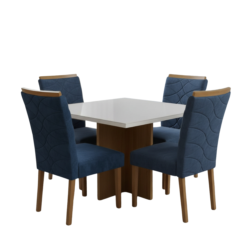 Mesa Salinas/Helô/Los Angeles 120 Cinamomo/Off White com 4 Cadeiras Safira Veludo Azul – CEL MÓVEIS + WM DECOR - Imagem 3