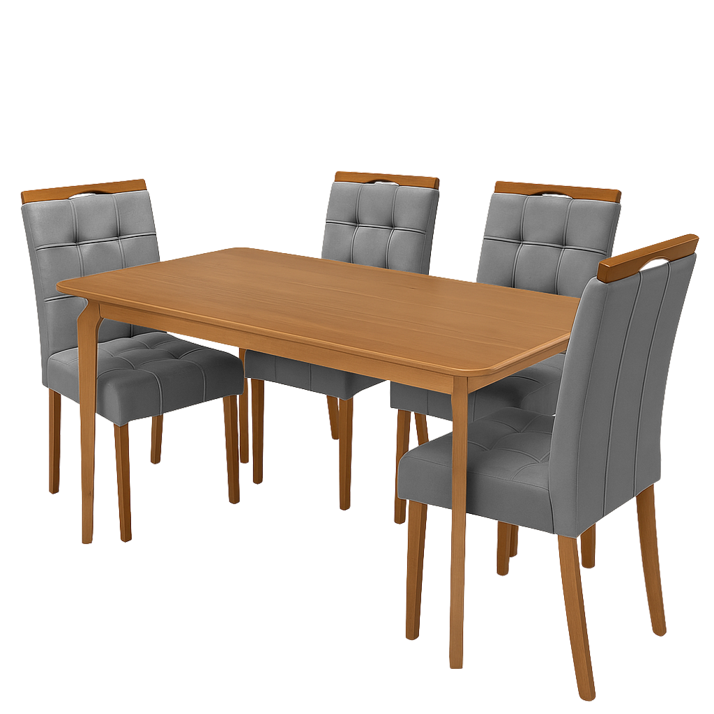 Mesa Alegra 120 Cinamomo com 4 Cadeiras Sophia Veludo Cinza Grafite – JCM MOVELARIA + WM DECOR - Imagem 3