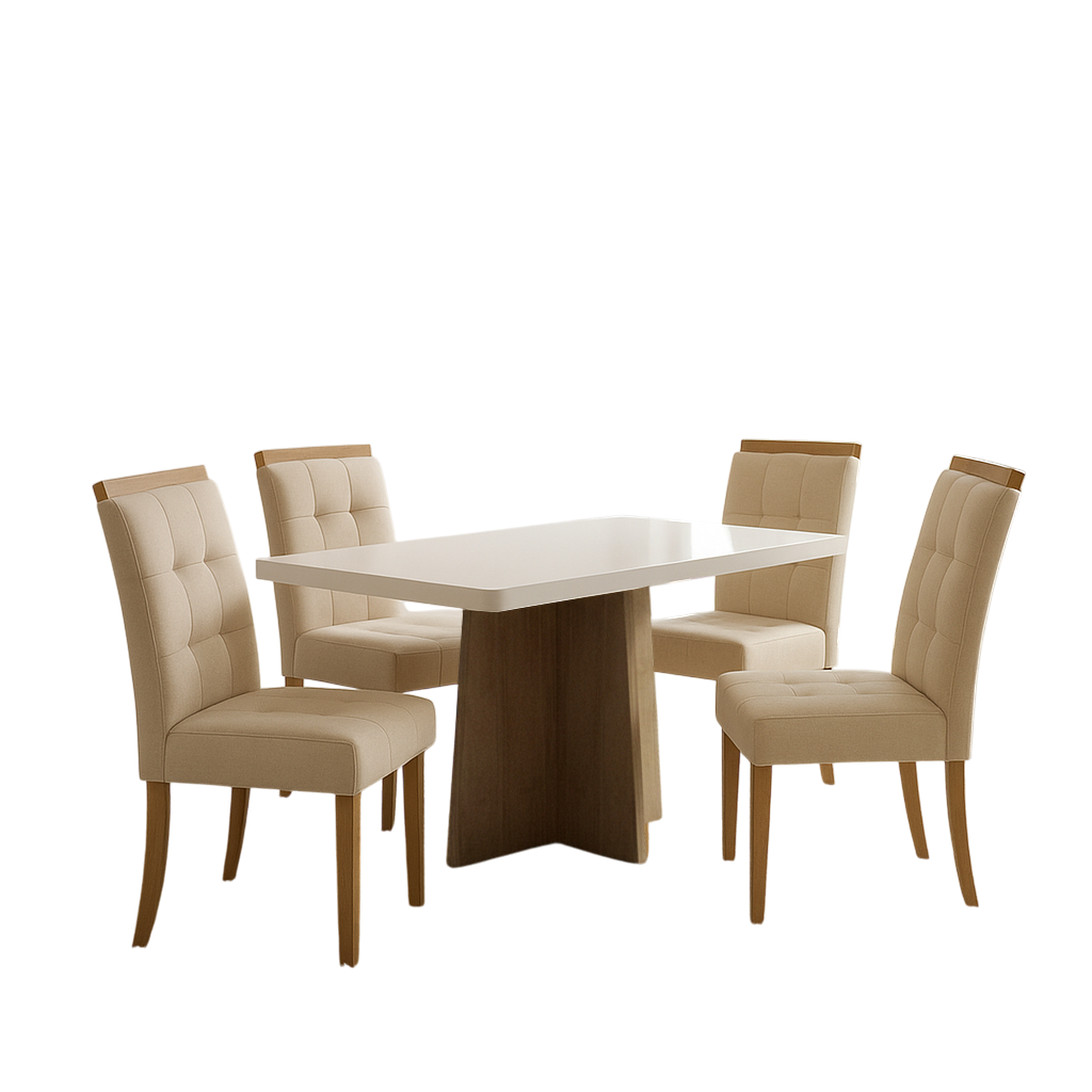 Mesa Jade 120 (Tampo 40 mm) Cinamomo/Off White com 4 Cadeiras Sophia Linho Bege 200 – VALDEMÓVEIS + WM DECOR - Imagem 3