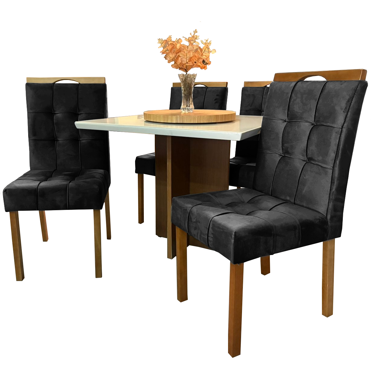 Mesa Salinas/Helô/Los Angeles 90 Cinamomo/Off White com 4 Cadeiras Sophia Veludo Preto – CEL MÓVEIS + WM DECOR - Imagem 4