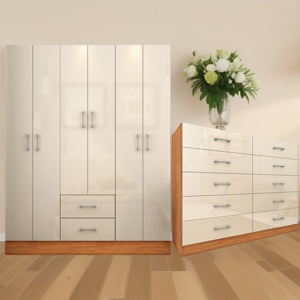 Guarda-Roupa 6 Portas Jamaica 6002 + Cômoda 10 Gavetas Caribe Cinamomo/Off White – FELLICCI - Imagem 2