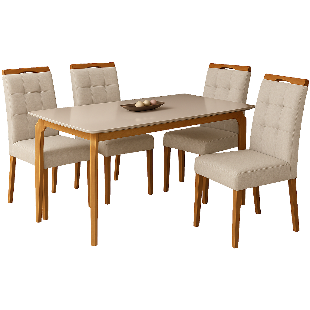 Mesa Alegra 120 Cinamomo/Off White com 4 Cadeiras Sophia Linho Bege 200 – JCM MOVELARIA + WM DECOR - Imagem 3