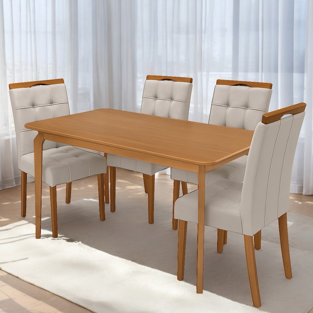 Mesa Alegra 120 Cinamomo com 4 Cadeiras Sophia Veludo Bege – JCM MOVELARIA + WM DECOR
