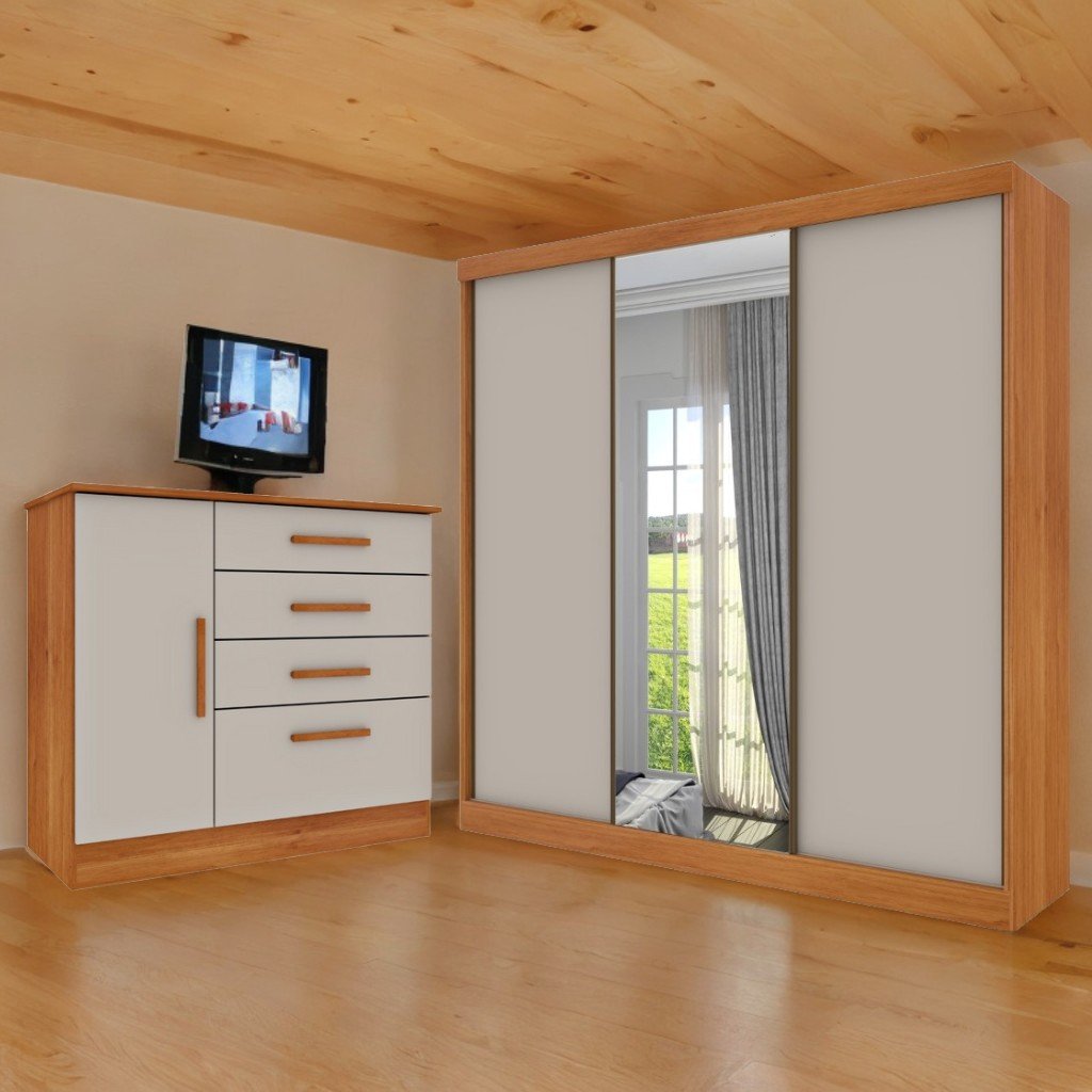 Guarda-Roupa 3 Portas Dacar/Senegal + Cômoda Chicago/Berlim Cinamono/Off White - TCIL