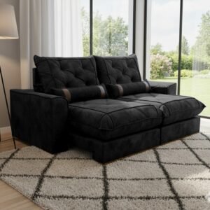Sofá Retrátil e Reclinável Poseidon 029 2,50 m Veludo Preto - VICAM ESTOFADOS