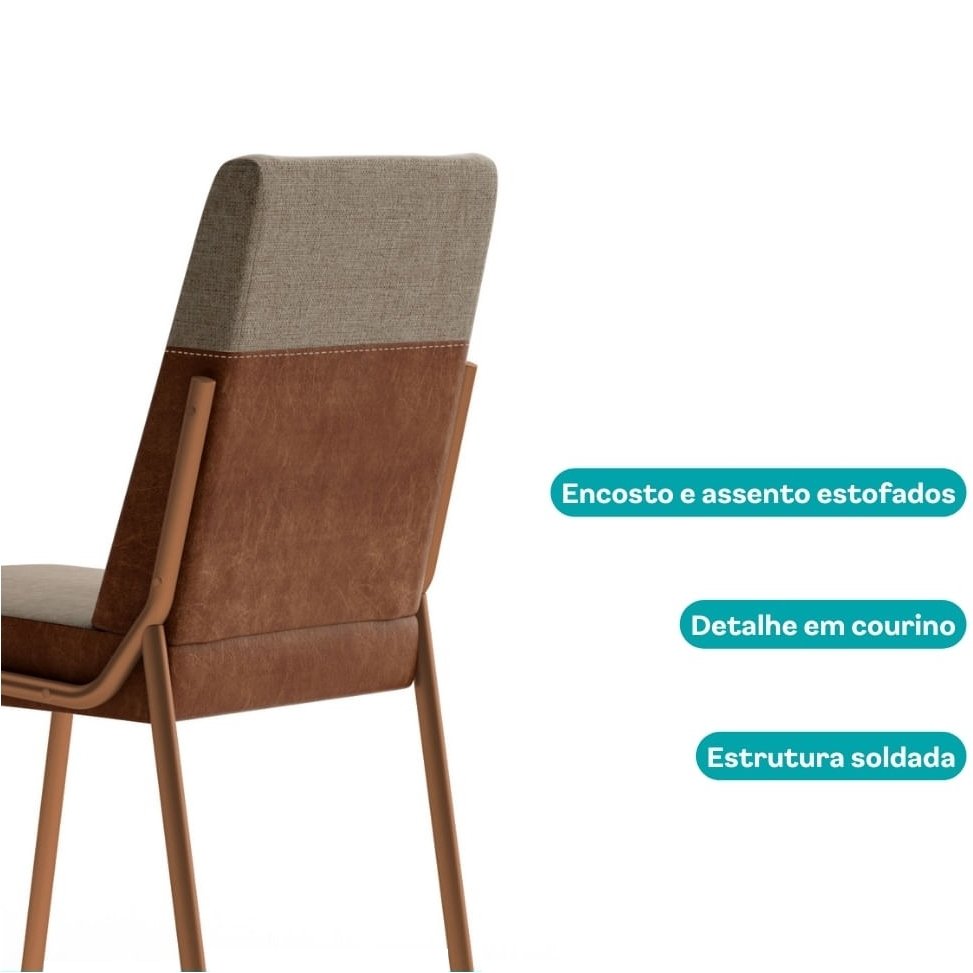 Kit 2 Cadeiras Hug 1749 Rosê Cobre/Linho Areia/Corino Caramelo - CARRARO MÓVEIS - Imagem 4