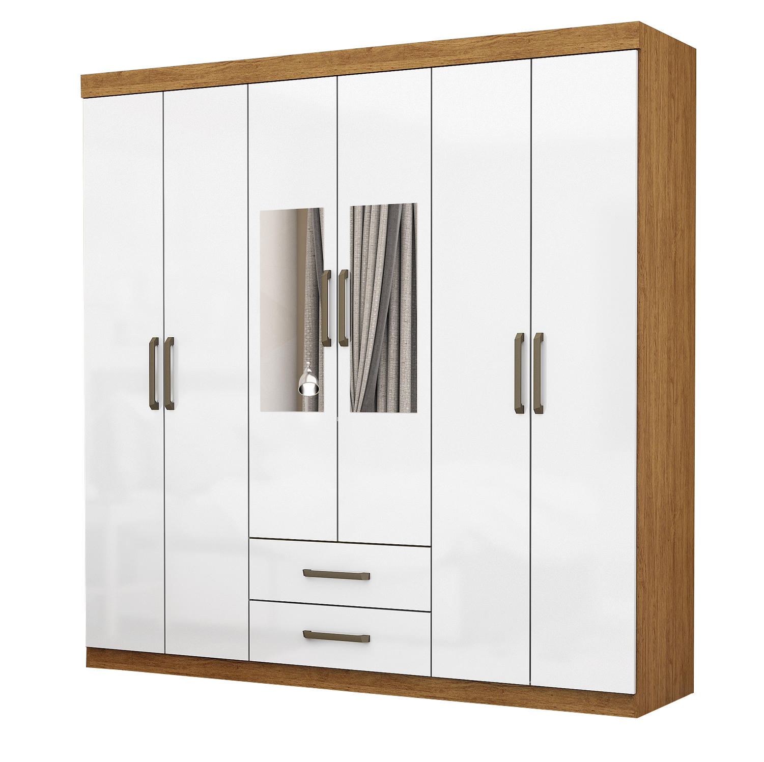 Guarda-Roupa 6 Portas(Com Espelho/Sem Pés)Áries Cinamono/Branco – CARIOCA MÓVEIS - Imagem 2