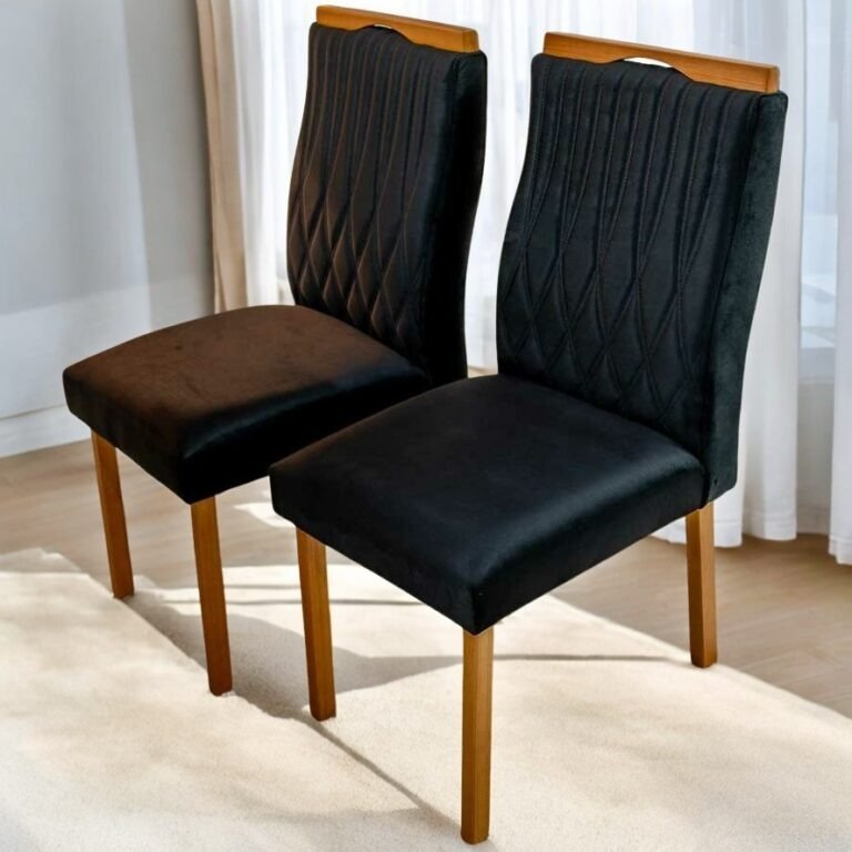 Mesa Sintonia (Tampo Maxi) 120 Amêndoa Clean/Off White com 4 Cadeiras Gênova Veludo Preto – LOPAS + ART ASSENTOS - Imagem 3