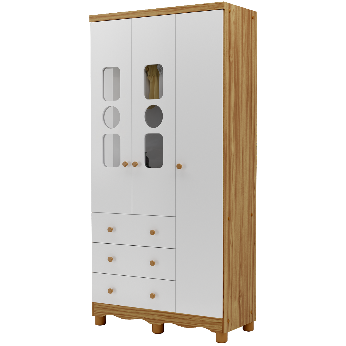 Guarda-Roupa 3 Portas Tedy Branco Brilho/Amêndoa - PEROBA MÓVEIS - Imagem 4