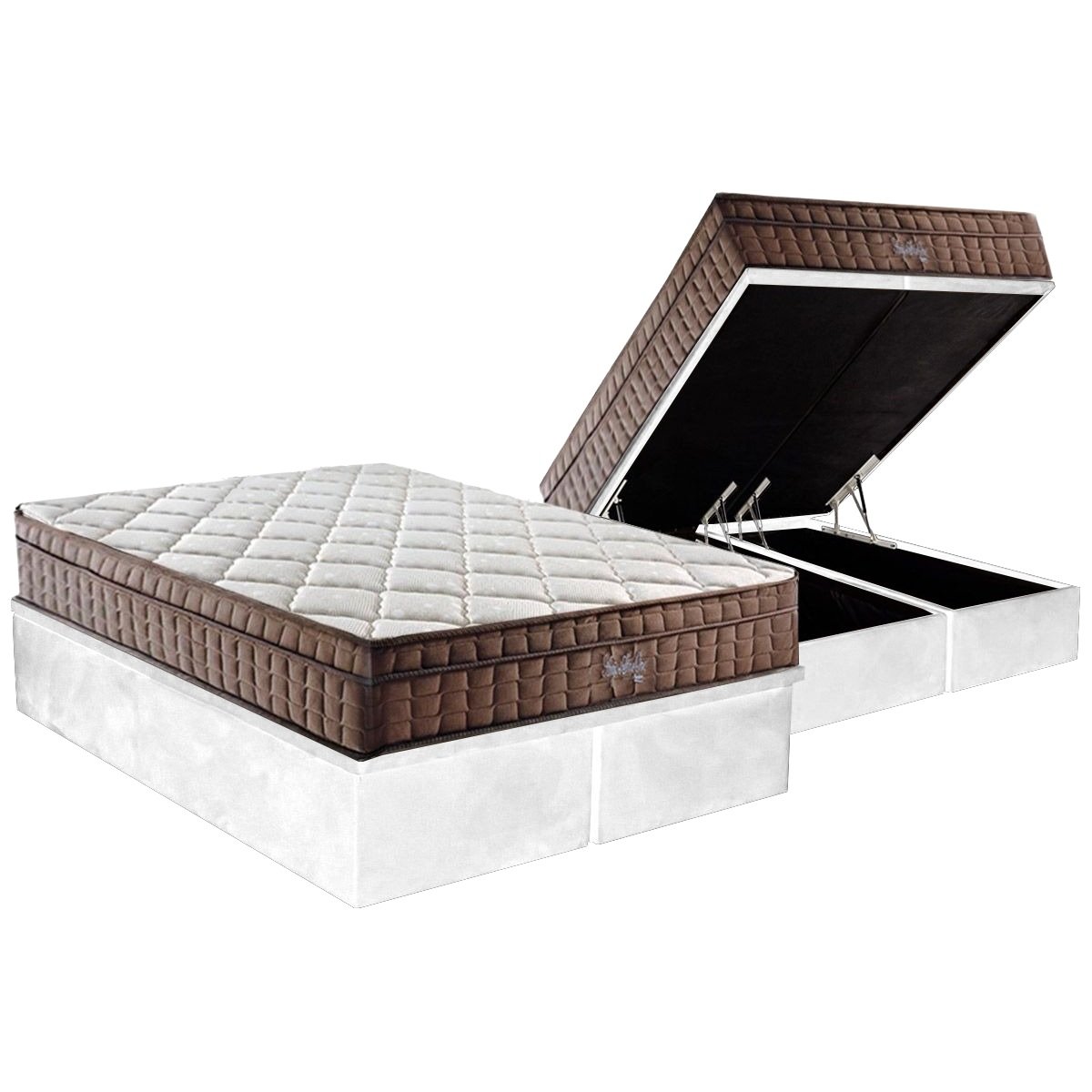 Colchão Queen Star One D28/AG D70 + Base Box Baú Corino Branco - ANJOS COLCHÕES + ALTO NÍVEL CAMAS E COLCHÕES