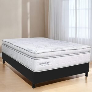 Colchão Casal New Freedom + Base Box Simples Corino Preto – ORTOBOM + ALTO NÍVEL CAMAS E COLCHÕES