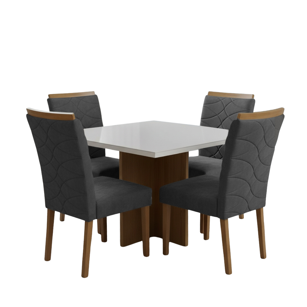 Mesa Salinas/Helô/Los Angeles 90 Cinamomo/Off White com 4 Cadeiras Safira Veludo Cinza Grafite – CEL MÓVEIS + WM DECOR - Imagem 3