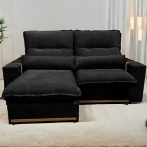 Sofá Retrátil e Reclinável Hórus 2,00 m Veludo Preto 111 - ZARAT ESTOFADOS