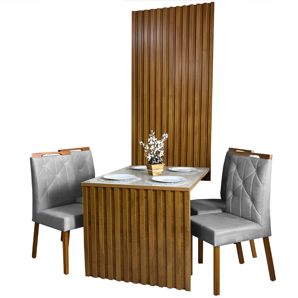 Mesa Cancun 120 Cinamomo/Off White com 4 Cadeiras Yasmim Veludo Cinza – CEL MÓVEIS + KM DECOR - Imagem 2