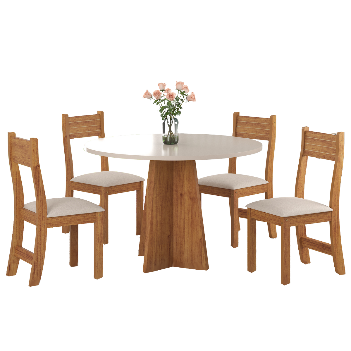 Mesa Redonda Flipp/Slin Mel/Blonde com 4 Cadeiras Brisa Veludo Marfim - VIERO MÓVEIS - Imagem 5