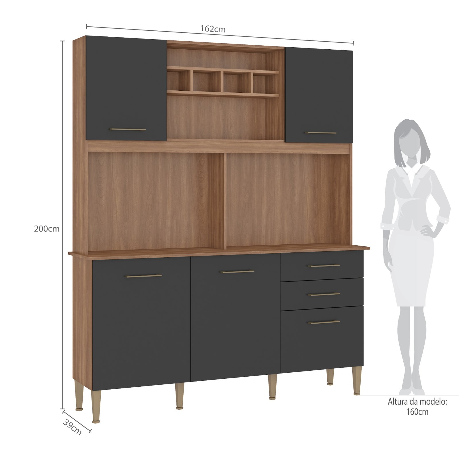 Kit Cozinha Alice/Laura C303 1,62 m Manchester/Grafite - FELLICCI - Imagem 4