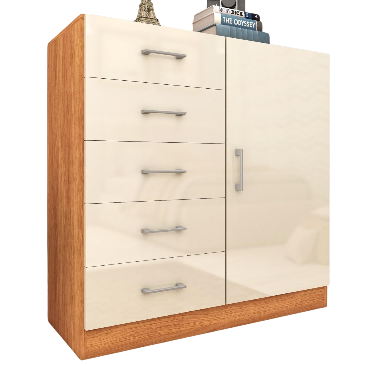 Cômoda 5 Gavetas com Sapateira Miami Cinamono/Off White – FELLICCI - Imagem 4