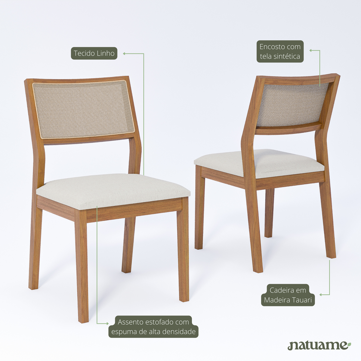 Kit 2 Cadeiras Oiti Natuame Madeira/Linho Cru - CIMOL MÓVEIS - Imagem 3